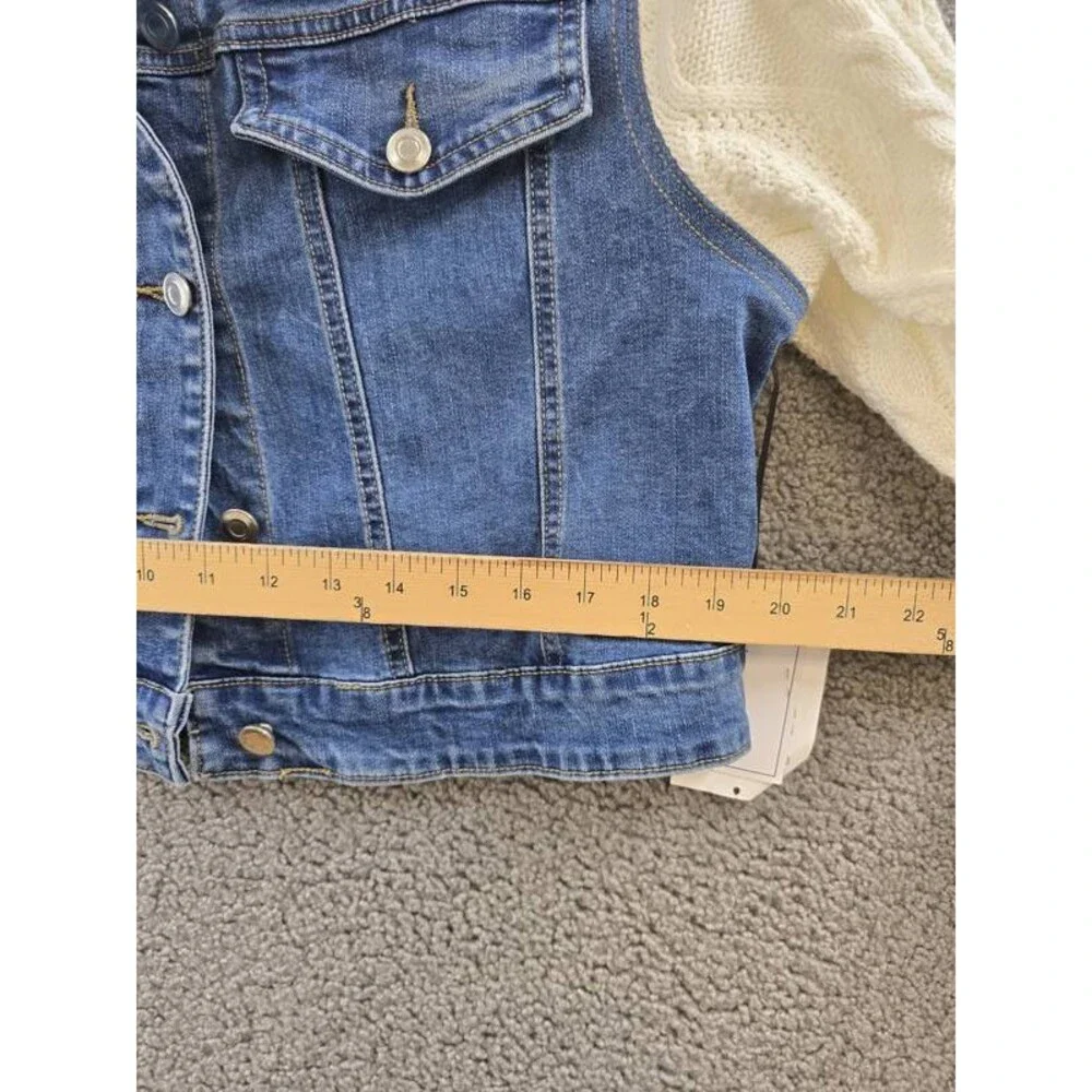1. State Sweater-Sleeve Denim Jacket Women's M Blue/Ivory Button Closure L/S